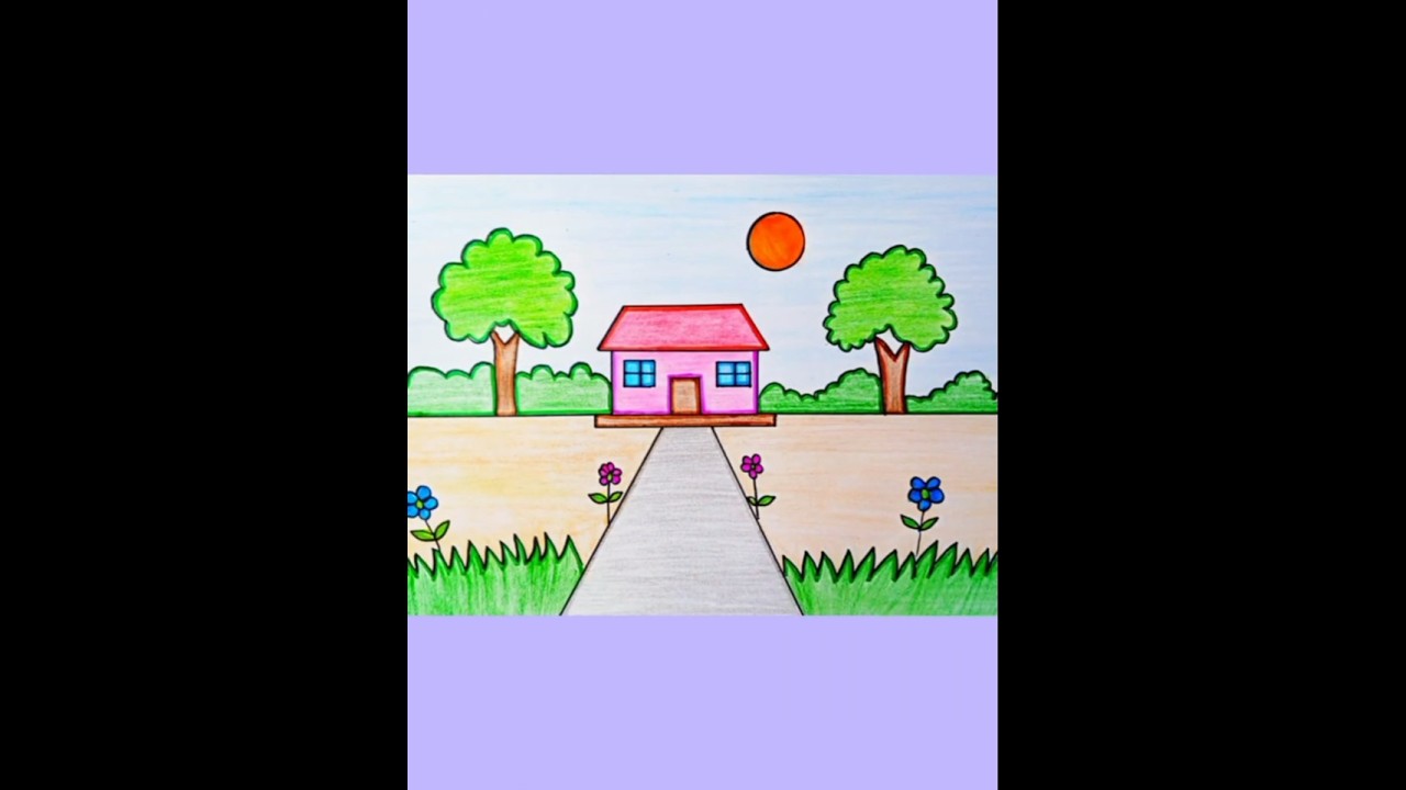 House drawing easy # scenery drawing # garden drawing 