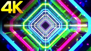 4k Abstract Neon Square light Tunnel Metallic Color Fast Moving Relaxing background Video Loop