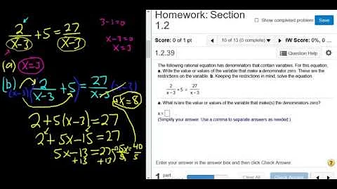 Solve the Rational Equation 2/(x - 3) + 5 = 27/(x - 3) College Algebra MyMathlab Homework