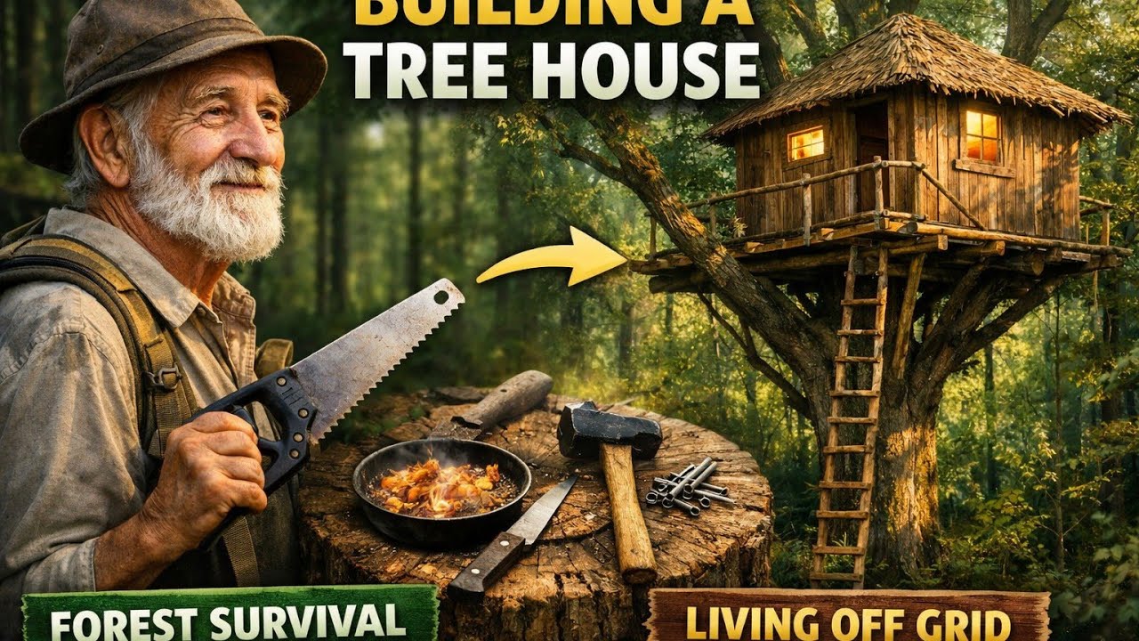 building a tree house + cooking food from nature