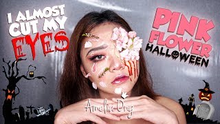 I ALMOST CUT MY EYES!! 0_0 | PINK FLOWER HALLOWEEN MAKEUP TUTORIAL @ameliaong_ #AmeliaBeautyJournal