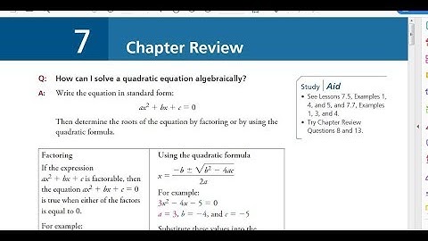 FM 20 Ch.7 MATH REVIEW (Quadratics)