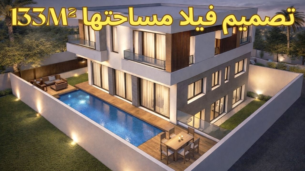 Plan villa 133m² - تصميم فيلا مساحتها 133متر مربع