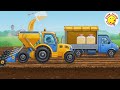 Pop Corn traktorral, munkagépekkel- Pattogatott Kukorica a Farmon, kombájn Játékmesék