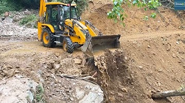Hilly River Work-Final Part-Landslide Dirt Removing-JCB Backhoe