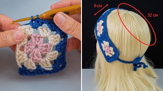 How to Crochet Granny Square Headband easily Miarti🧶