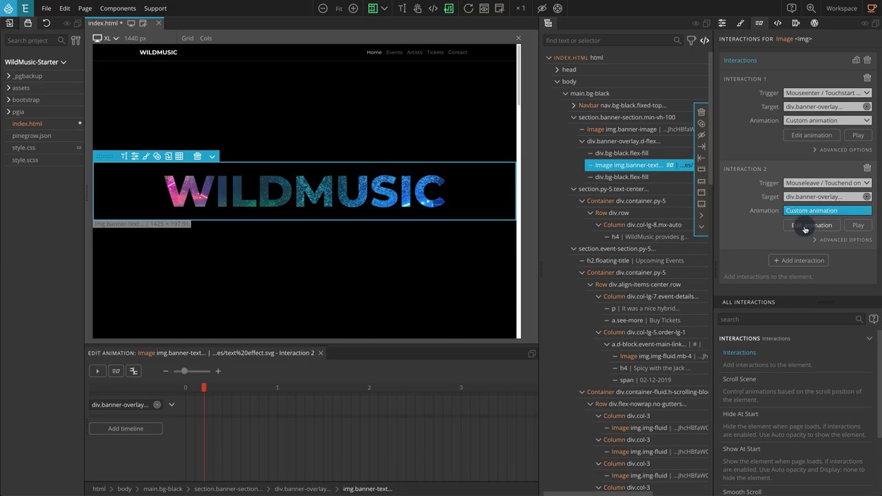 2. Header Cutout Reveal - WildMusic Pinegrow Interactions Tutorial ...