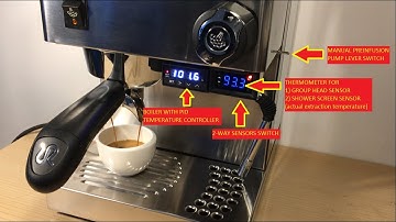 Rancilio Silvia + PID + group head thermometer + shower screen sensors + manual pre infusion