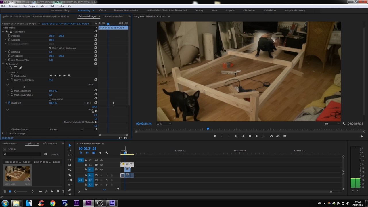 Videos freihändig zuschneiden und überlagern in Premiere pro CC 2017
