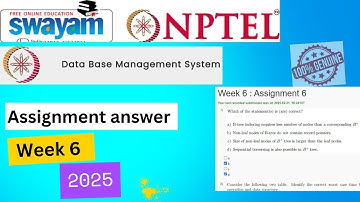 Database Management System (DBMS) Week 6 Assignment Solutions| Swayam NPTEL2025#swayamcourses#nptel