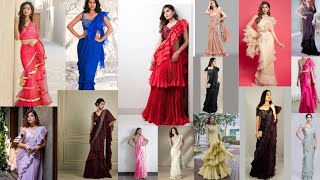 60 + Party wear frill/ ruffle saree designs 2022 | Beautiful ruffle saree collection | screenshot 2