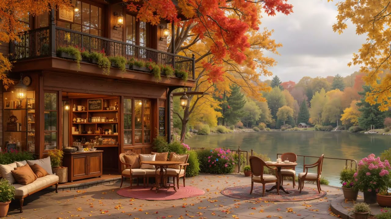 Autumn Smooth Jazz Piano ☕🍁 European Nature Coffee Shop | Relax, Work & Study Ambience
