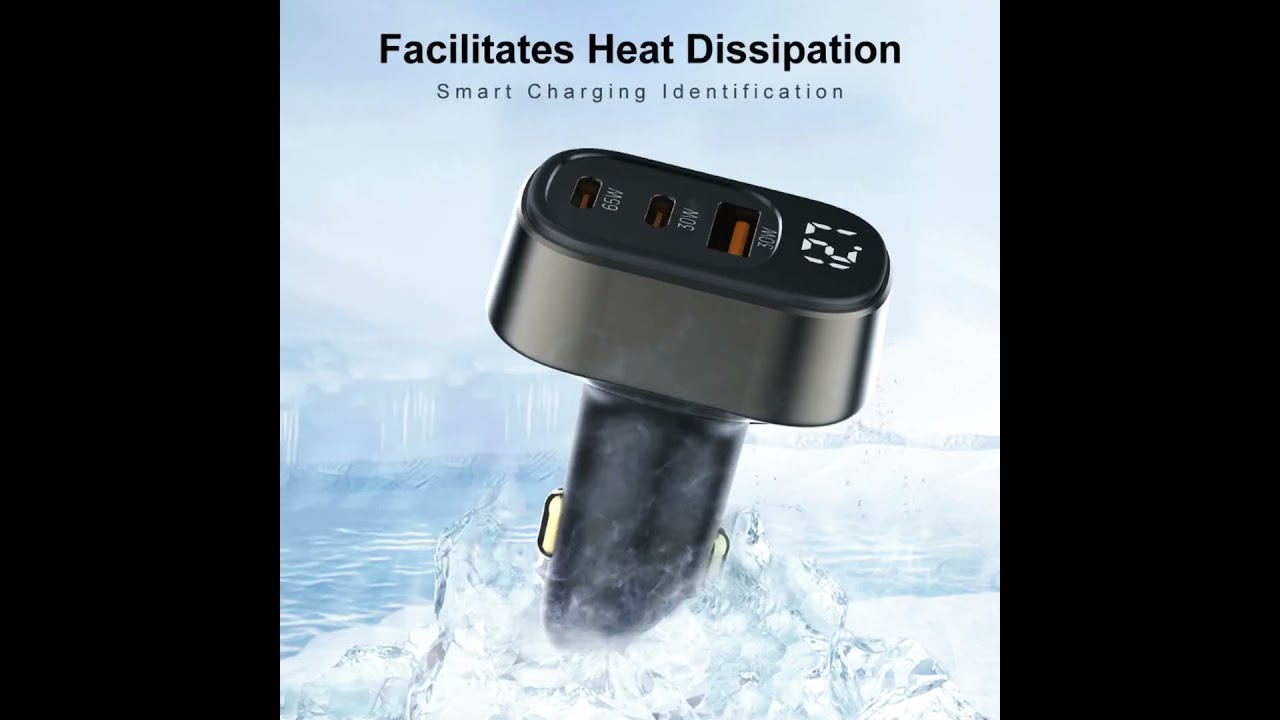 125W USB-C Car Charger with LED Display, 3-Port Fast Car Charger, Dual USB-C & USB-A Power Adapter