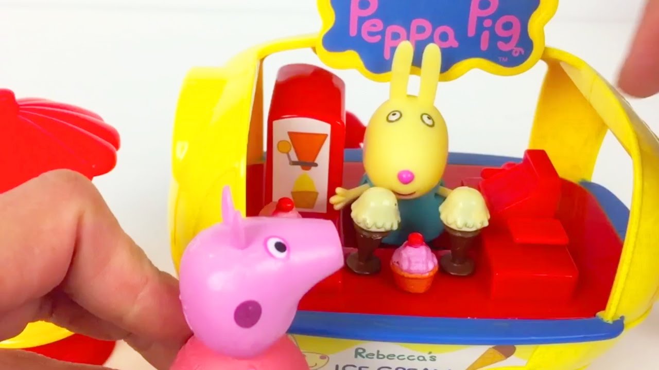 Peppa Pig Ijsjes Eten Ijskraam Met Rebecca Rabbit En George Speelgoed Filmpje Kinderen Youtube