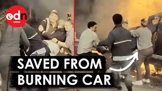 Dramatic Dashcam Video Shows Moment Man is Rescued From Burning Car by On Demand News 2,028 views 5 days ago 1 minute, 37 seconds