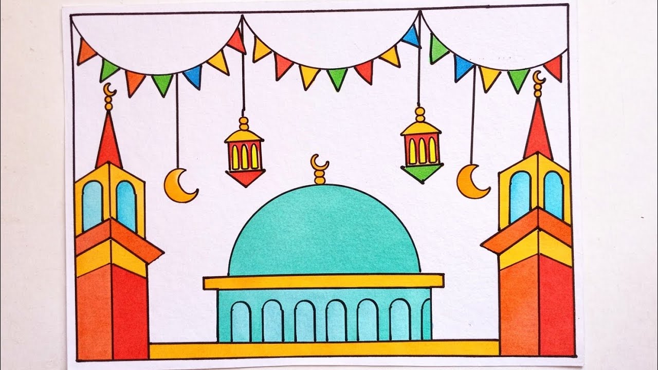 رسم سهل عن شهر رمضان 2026خطوة بخطوة|رسم هلال رمضان 2026| رسومات رمضان كريم| easy draw ramadan kaream