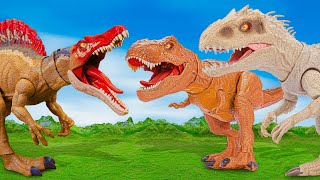 Indominus Rex and T-Rex Vs Spinosarus 🦖 Battle of giant dinosaurs | Jurassic World Movie Toys