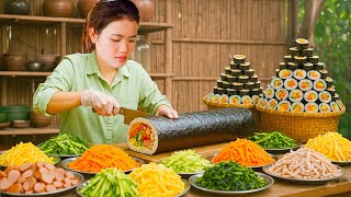 Making Giant Seaweed Roll Rice (Korean Kimbap) with Single Girl - Selling at the Market