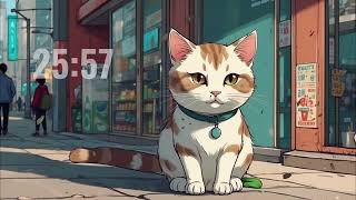 30 minutes - Study Timer with chilly cat || LOFI for study, relax, chill, sleep