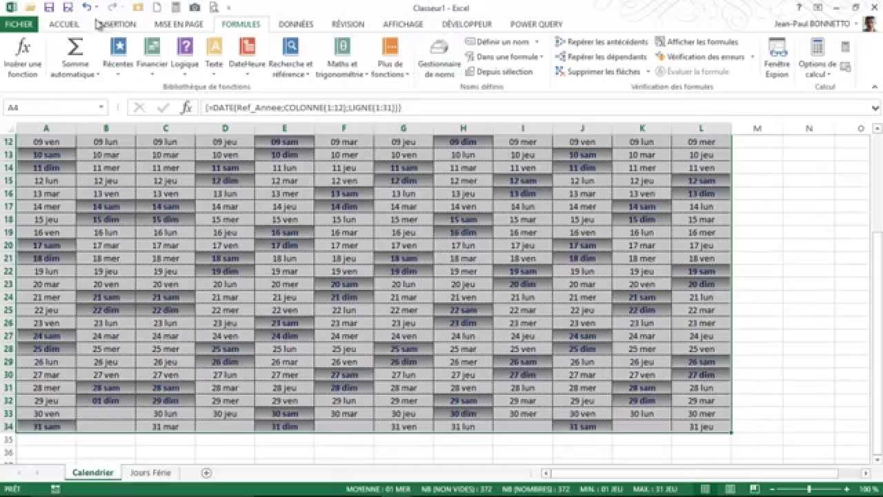 Excel Comment Generer Un Calendrier Perpetuel Sous Excel Youtube