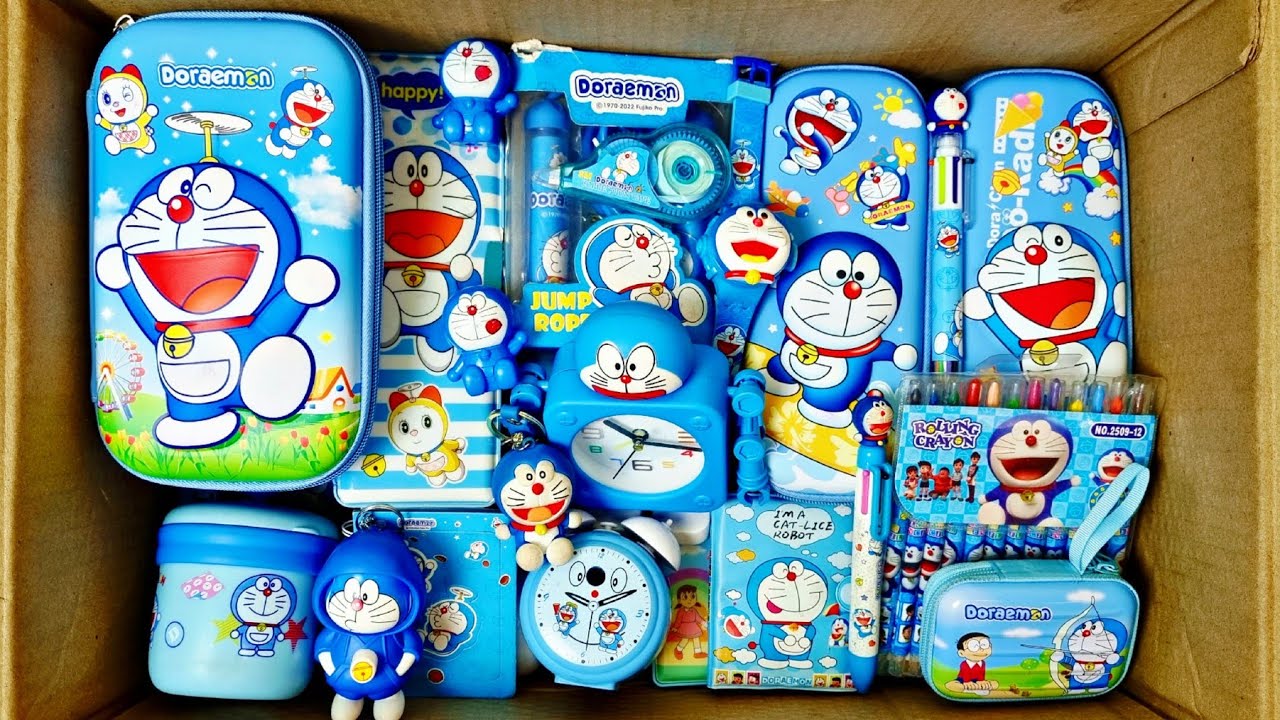 Unboxing Doremon Toys & stationery Jumbo Geometry Box, Rolling Crayons, PiggyBank, Mini Pen & Diary