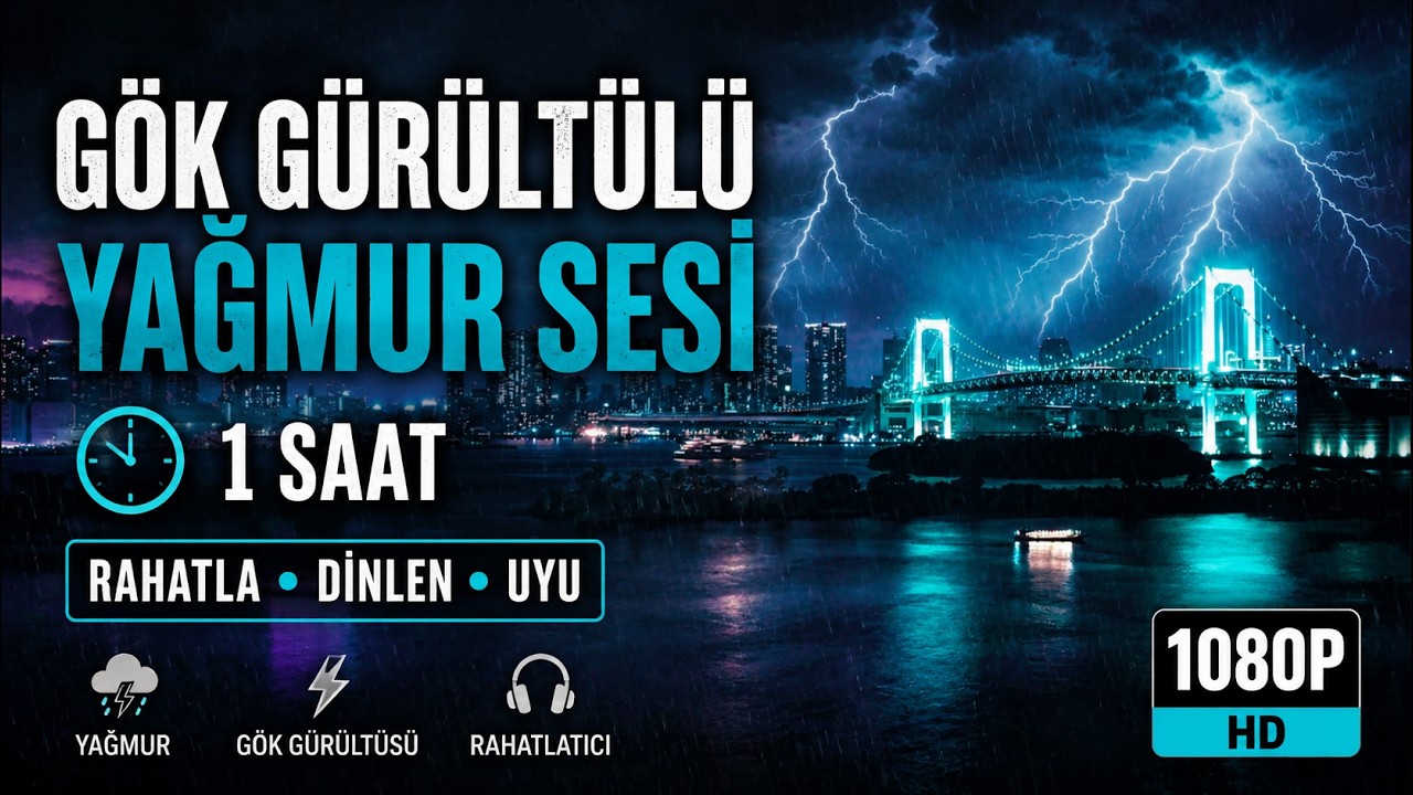 ⛈️ 1 Saat Gök Gürültüsü ve Şiddetli Yağmur Sesi | Gece Şehir Manzarası | Uyku • Ders • Rahatlama