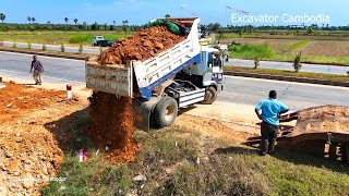 Starting Opening New Project Back Fill By Small Truck And Techniques Operator Bulldozer Pushing Soil