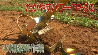 たがやすパワーTP-90で畑の中耕作業をする