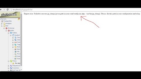 Phppgadmin problem - Export error: Failed to execute pg dump [windows]