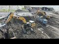 Two Caterpillar 352F Excavators Loading Trucks On Mining Site