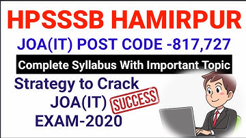 HPSSSB HAMIRPUR JOA(IT) 817,727 COMPLETE SYLLABUS, IMPORTANT TOPICS,BEST BOOK,EXAM STRATEGY|JOA EXAM