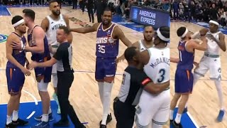 KD LAUGHS AFTER DEVIN BOOKER GOES AT JADEN MCDANIELS! SHOVES! THEN THINGS GET CHIPPY EVEN MORE!