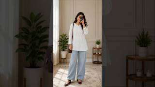 White Kurti &amp; Wide Leg Jeans Outfit Ideas | Effortless Casual Chic Look #Shorts