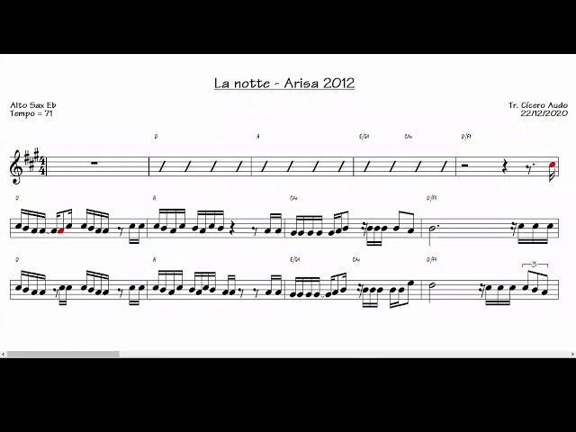 La notte - Arisa 2012 (Alto Sax Eb) [Sheet music] class=