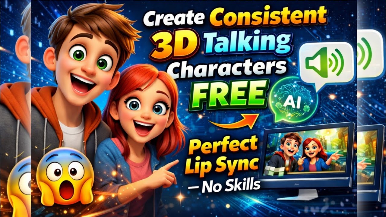 Create Consistent 3D Talking Characters FREE (Perfect Lip Sync) — No Skills 