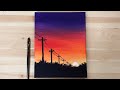 Sunset Power Lines | Acrylic Painting Easy Step by Step | Daily Art
