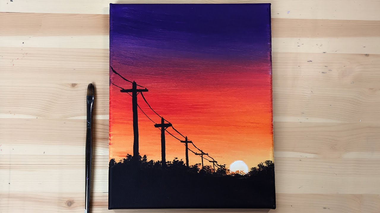 Sunset Power Lines | Acrylic Painting Easy Step by Step | Daily ...