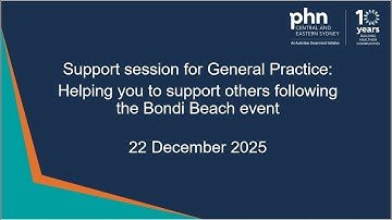 Support session for General Practice: Helping you to support others following the Bondi Beach event