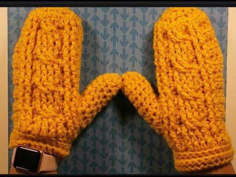 How To Crochet Cabled Mittens Tutorial Part 1 - YouTube