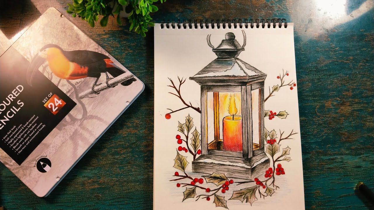 Lantern drawing with colour pencils easy drawing ideas for beginners step by step colour part