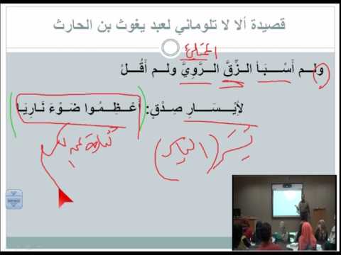قصيدة ألا لا تلوماني - أ .عمر عبد الرحيم حمد  /  مساق اللغة العربية - المحاضرة 18