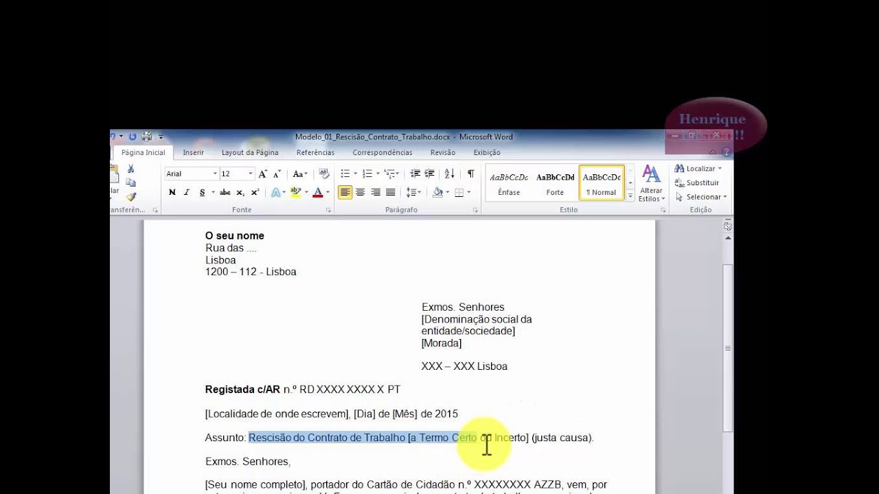 Exemplos De Carta De Rescisão De Contrato De Trabalho 