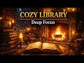 Deep Focus Music for Studying 📚 Cozy Library Fireplace Ambience (1 Hour)