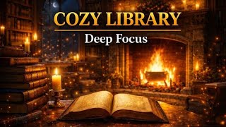 Deep Focus Music for Studying 📚 Cozy Library Fireplace Ambience (1 Hour)
