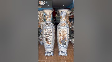 Cùng chiêm ngưỡng đôi lọ lộc bình men rạn đắp nổi Tứ Cảnh Tùng Cúc Trúc Mai cao cấp Bát Tràng