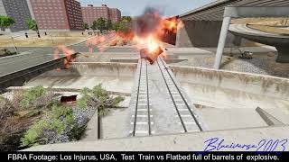 Test Train vs Flatbed full of barrels of explosives (BeamNG)