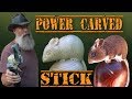 Carving a Wooden Rattlesnake and Deer Mouse Walking Stick