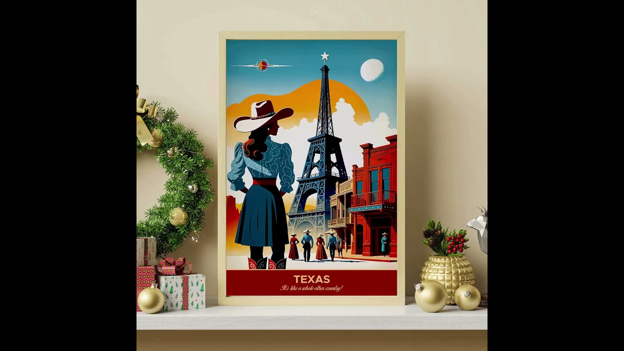 Retro Texas Travel Poster | Vintage Paris Texas Wall Art