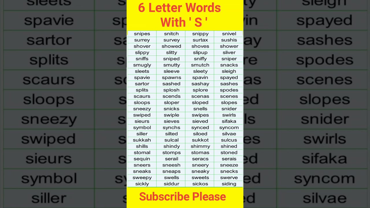 6 Letter Word S With English Shorts Words Vocabulary