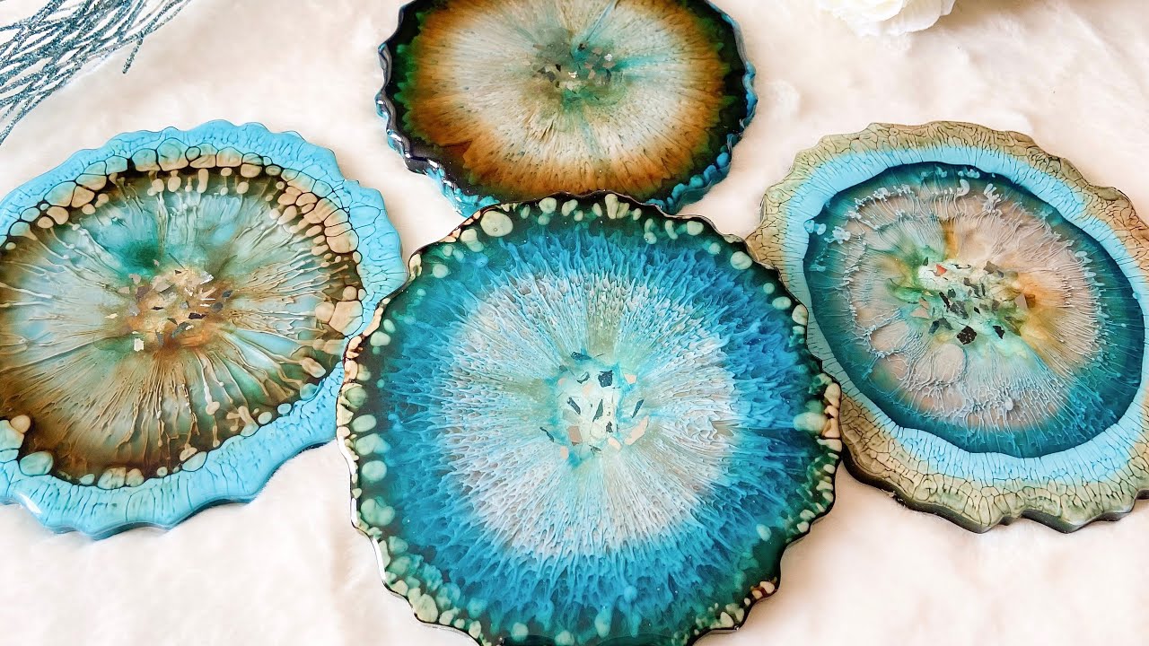 Blue Epoxy and Rambutan Coasters